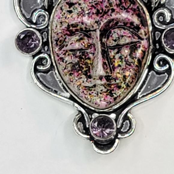 Sterling Silver Pendant with Multicolor Stone Face and Amethyst Accents - Picture 8 of 12
